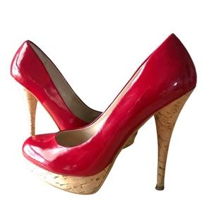Guess Red Patent & Cork Stiletto Heels